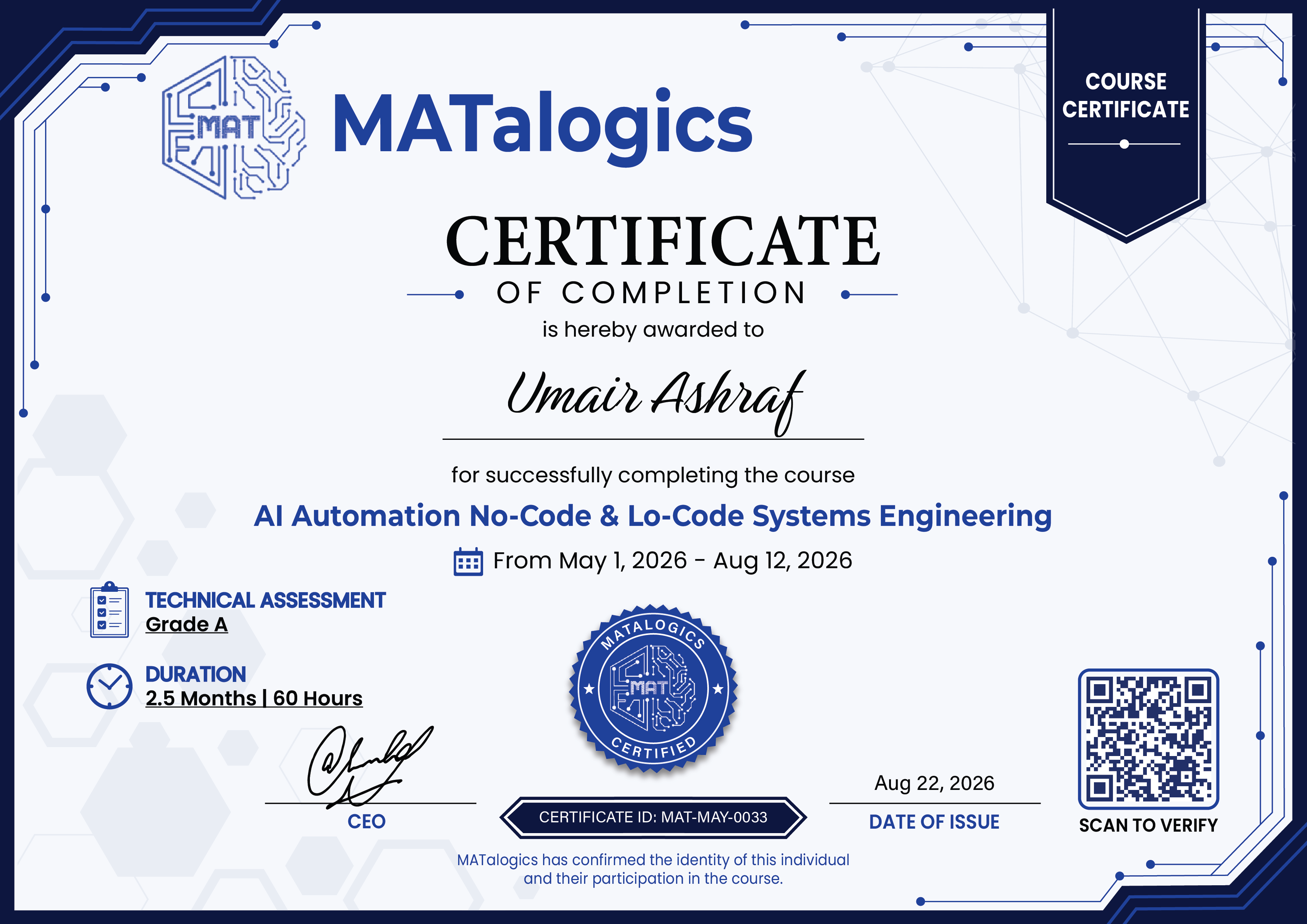 Certificate for Umair Ashraf